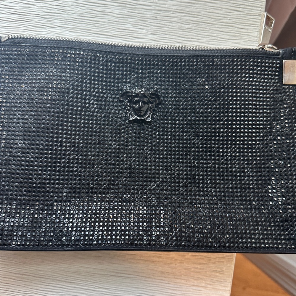 Versace Black Palazzo Strass Crystal Medusa Clutch